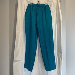 Vintage Women’s  100% Silk Blue Straight-Leg Adjustable waist tie Pants Size L
